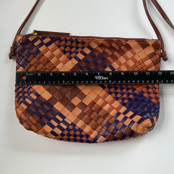 Claramonte Woven Crossbody Bag Wallet Leather Brown/Navy Retro Boho 12”x8”x2” - Picture 3 of 8